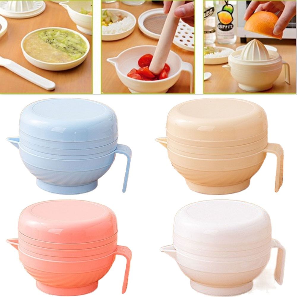 Baby Food Grinding Bowl - 7Pcs Set Mangkuk Penggiling Makanan Portabel,